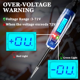 ATOBLIN Test Light Automotive, 3-72V DC LCD Digital Circuit Tester with Illumination, Heavy Duty Light Tester with Voltmeter, Auto Voltage Tester Electric Probe Test Pen for Fuse, Battery, Polarity