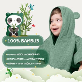 Fuchs&Panda® Children's Bath Poncho Extra Warm, Soft & Cuddly (100% Bamboo) Bath Poncho Baby & Children Bath Poncho Towel Poncho Children with Great Gift Packaging (Copper Green)