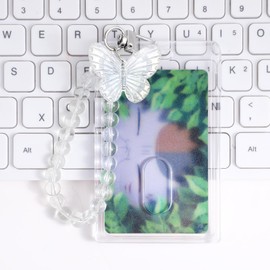 Acrylic Photocard Holder, 3 Inch Clear Card Holder Keychain with Cute Butterfly Pendant Transparent Id Badge Holders for Bus Credit Card Photo Protector