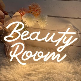 Beauty Room Neon Sign For Spa Beauty Room Nail Brows Lashed Salon Studio LED Wall Art Decor For Business Stores Logo Barber Shops Led Word Indoor Custom Neon Lights 5V USB Powered Warm White 40×24.5cm