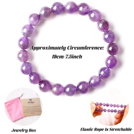 FORBY 8MM Natural Rose Quartz Amethyst Crystal Bracelet Round Beads Stone Gemstones Beaded Stretch Bracelet for Anxiety Postive Energy 7.5" Unisex (1 Pc), 7.5 inches, Stone