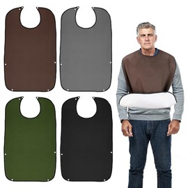 Baberos para adultos para hombres, paquete de 4 unidades de 18 x 30 pulgadas, reutilizables, impermeables, con receptor de migas opcional, baberos par