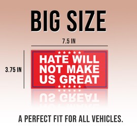 Hate Will Not Make US Great Bumper Sticker, Funny Anti, Human Rights, Protest Feminist Activist No Kings Red Vinyl Decal for Car Truck Window Wall Waterproof UV-Resistant 7.5x3.75in
