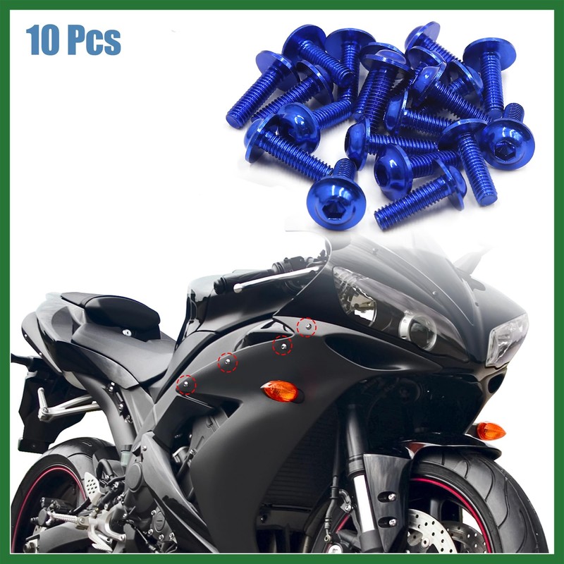 Motoforti 20pcs M6 X 20mm Blue Aluminum Alloy Motorcycle Hex
