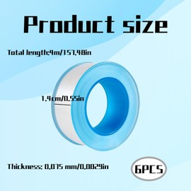 6 Rolls PTFE Tape Plumbing, Plumbers Tapes to Stop Leaks, PTFE Tapes for Pipe Threads, 4m x 14mm x 0.075mm Teflon Tape for Waterproof Sealing, For Faucets, Showerheads, and Pipe Fittings