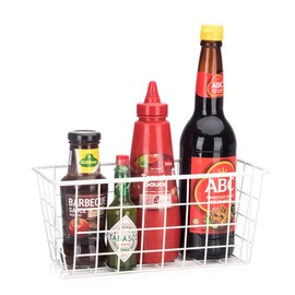 Hanging Kitchen Baskets Adhesive Sturdy Wire Storage Baskets with Kitchen Food Pantry Bathroom Shelf Storage No Drilling Wall Mounted,White,4 Pack