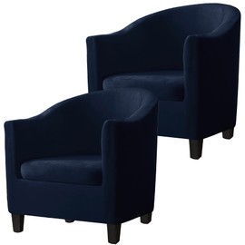 SHENGYIJING 2 Piece Velvet Tub Chair Covers for Armchairs,Spandex Tub Chair Slipcovers,Stretch Tub Chair Slipcover Furniture Protector Cover Sofa Slipcover for Tub Chair (Navy, 2)