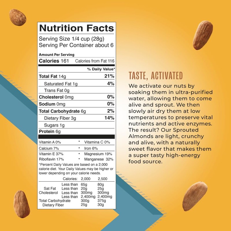 Living Intentions Activated Sprouted Nuts, Unsalted Almonds, Gluten Free, Vegan,