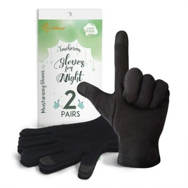 EvridWear Guantes de belleza hidratantes para pantalla táctil 100% algodón con puño elástico, guantes de terapia cosmética natural para eccema, spa, cuidado de manos secas durante la noche (negro, pequeño), 2 pares