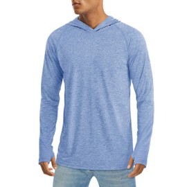 MAGCOMSEN Sun Protection Shirts for Men Long Sleeve Fishing Hoodies Pullover Lightweight Quick Dry Breathable Summer SPF Shirts Light Blue 2XL
