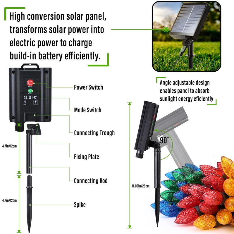 iBaycon Solar C9 Christmas Lights Outdoor, 65FT 100LED C9 Strawberry