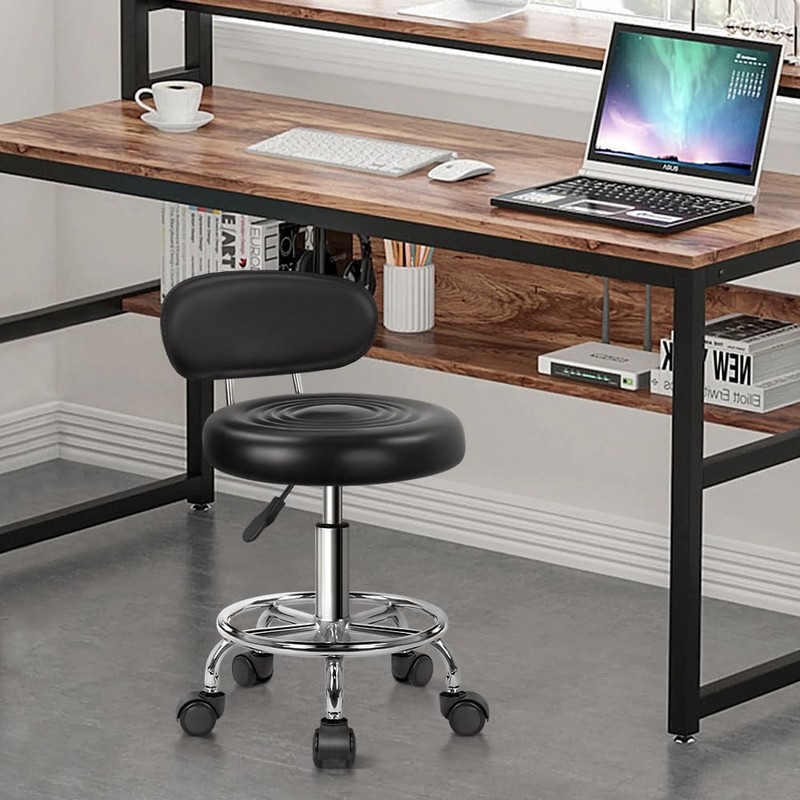 KKTONER PU Leather Modern Rolling Stool with Low Back Height