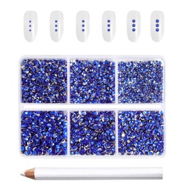 Beadsland 7200pcs Flatback Rhinestones, Clear Rhinestones, Nail Gemstones, Round Crystal Rhinestones for Crafts, Mixed 6 Sizes with Wax Crayon Kit, SS3-SS10, Sapphire Blue