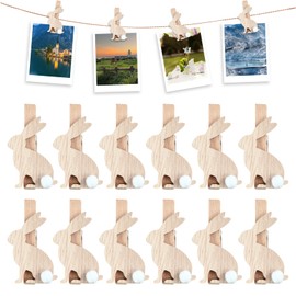 Easter Wooden Pegs with Rabbit, Pack of 12 Rabbit Mini Wooden Pegs, Easter Wooden Clips, Easter Bunny Decorative Wood, Easter Decoration Clip for Decoration Photos Pictures Collages Postcards Gifts