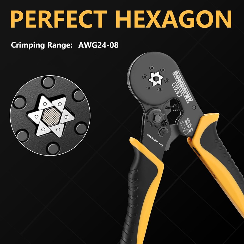 Ferrule Crimping Tool Kit with Wire Connectors, AWG24-8 Sawtooth Self-Adjustable