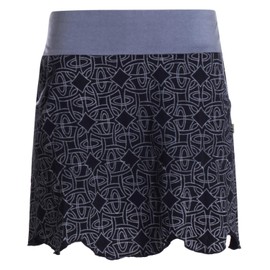 Vishes Alternative Bekleidung - Damen asymmetrischer Mini-Rock 100% Baumwolle geometrisches Muster elastischer Bund mit Taschen schwarz 46