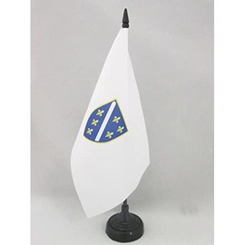 AZ FLAG BOSNIA AND HERZEGOVINA 1992-1998 TABLE FLAG 5'' x 8'' - OLD BOSNIAN DESK FLAG 21 x 14 cm - Black plastic stick and base