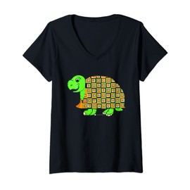 Womens Pattern Shell Tortoise at a Snail Pace V-Neck T-Shirt