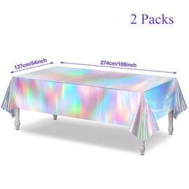 Greatril Iridescent Party Table Cloths Disposable Tablecloth for Mermaid/Under Sea/Ocean Theme Birthday Party Decorations Rectangle Tablecover 54'' x 108'' - 2 Packs