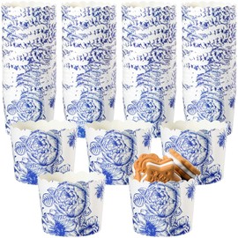 Uiifan 200 Pcs 6 oz Chinoiserie Blue White Flower Cupcake Liners Paper Mini Baking Cups Cupcake Wrappers Muffin Liners Disposable Dessert Snack Cups for Spring Wedding Tea Birthday Party Supplies