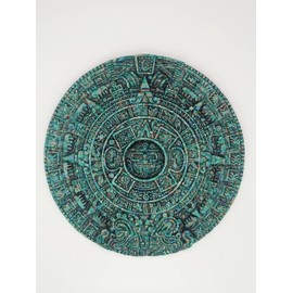 Generico 5.0In Green Malachite Ground Stone Maya Aztec Calendar God Handmade of Figurine Teotihuacan 5.0 Diameter - Weight 9.14oz Crafts Wall Mount Local artisans
