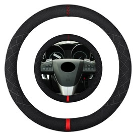 K LAKEY Funda de volante de gamuza, compatible con Mazda 3 CX-9 RX-8 CX-5 Mazda 6 MX-5 Miata Alcantara Funda de piel antideslizante para el interior del coche, accesorios de 15 pulgadas para hombre y