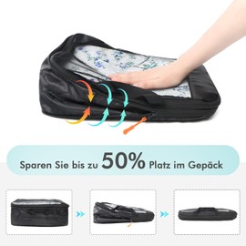 UVTQSSP Compression Travel Organiser Set, Intelligent Space Optimisation for Backpack & Suitcase Organiser for Business Travel & Holiday, 7 Pieces, 2 Large, 2 Medium, 2 Small, 1 Drawstring, Black