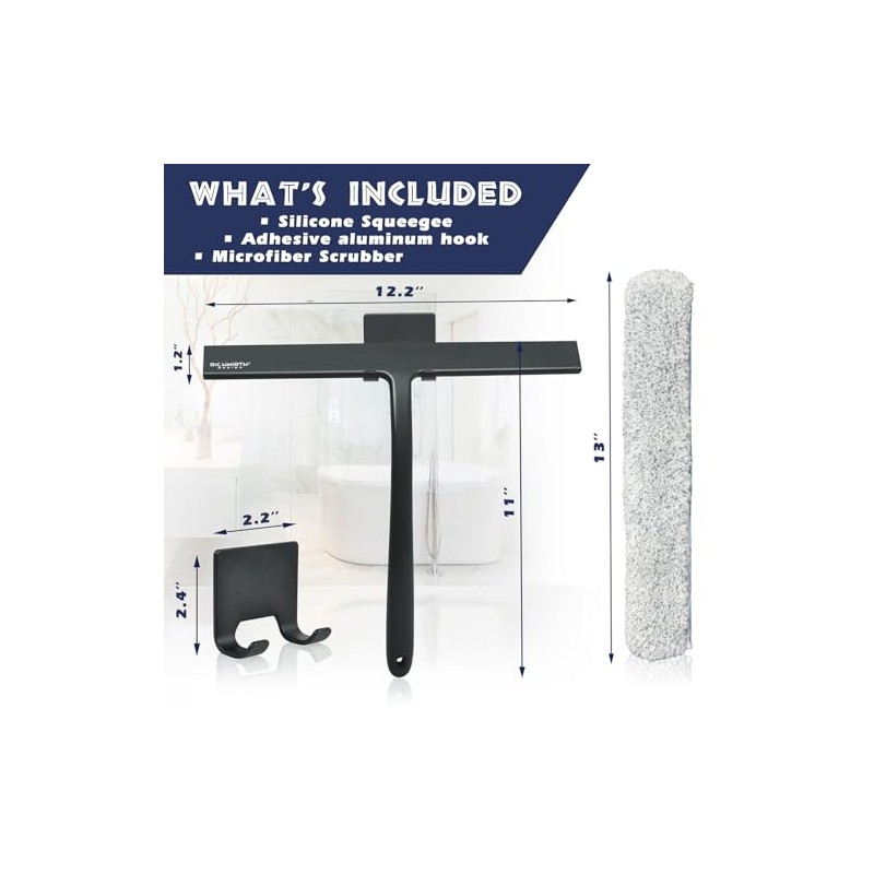 12 Inch Silicone Shower Squeegee with Microfiber Scrubber