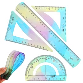 1 Set Flexible Ruler Math Set - Includes Protractor, Triangle Rulers, 12 Inch Straight Ruler, Drafting Geometry Measuring Tool for School, Office, Home Supplies (Gradient Style, Blue)