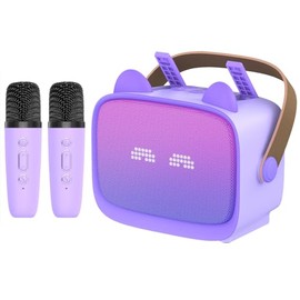 Mini Karaoke Machine Toys Gifts,Kids Portable Bluetooth Speaker with 2 Wireless Microphone and LED,Christmas Birthday Gifts for Girls Boys 3 4 5 6 7 8+ Year Old (Purple)