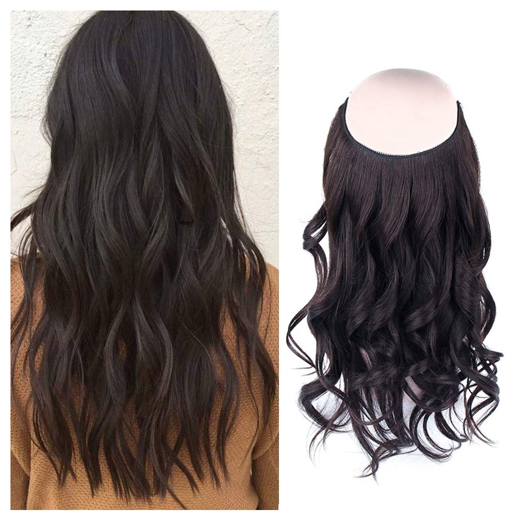 Sassina 20inch 120g Halo Hair Extensions Remy Human Hair Dark Brown Color #2 Human Hair Extensions One Piece Fish Line Extensions For Women