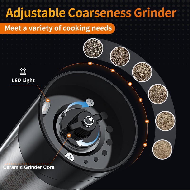 2Pack Electric Salt and Pepper Grinder Set USB Rechargeable with