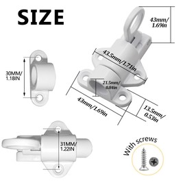 Hocansen 4 Pcs Self-Closing Latch 54x43x43mm Security Automatic Spring Barrel Slide Door Lock Pull Ring Spring Door Bolt Latches with Screws for Cabinet,Gate and Window (White/FJ)