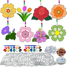 JEKEJIAJIU 24 Pcs 4 Inch Spring Flower Suncatchers Window Art Kits, Flower DIY Suncatchers Craft Kit Make Your Own Suncatcher Paint Floral Sun Catcher Ornamentsfor Easter Spring Party Decoration