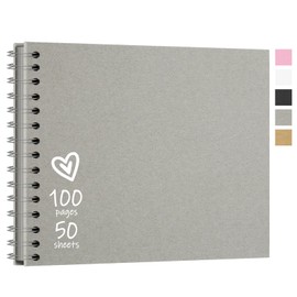 Vienrose 28.5 x 20.5 cm DIY Photo Album with 100 Pages, Hard Cover Kraft Paper Spiral Album, DIY Scrapbook for Wedding, Birthday, Light Grey
