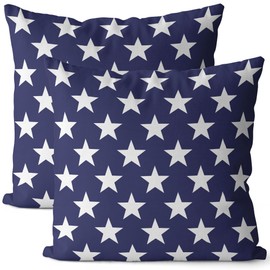 4th of July Throw Pillow Covers Set of 2 16x16 Patriotic Blue Stars Outdoor Waterproof Pillowcase American Memorial Independence Day Pillow Cases Linen Farmhouse for Sofa Couch Bed (16" x 16", Blue)