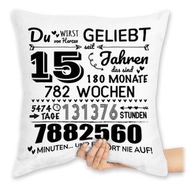 Cushion 40 x 40 cm Decorative Cushion - 15 Years - Du wirst von Herzen geliebt | 15th Birthday Gifts | 15th Birthday Gifts for Boys and Girls - 40 x 40 cm - White - for