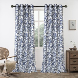DriftAway Julia Watercolor Blackout Room Darkening Lined Thermal Insulated Energy Saving Window Curtains 2 Layers 2 Panels Each Size 52 Inch by 84 Inch Linen Navy
