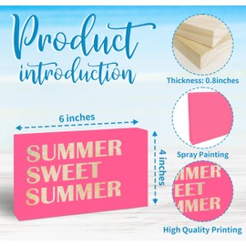 Summer Sweet Summer Wooden Block Sign - 4" x 6" Pink Pine Wood Decoration For Home, Office, Party - Farmhouse Table Shelf Decor & Supplies - Housewarming Gifts For Family & Friends - A03