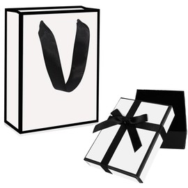 Small Gift Box and Gift Bag, 9x7x3cm, Jewellery Gift Box and Paper Gifts Bag Earring Ring Bracelet Necklace Box with Lid for Birthday Wedding Anniversaries Gifts Presents