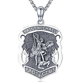 Odinstone 925 Sterling Silver St Michael/St Christopher/St Benedict/Jesus Crucifix/St Uriel/Archangel Raphael Medal Necklace for Men Women Religious Amulets Jewelry Gifts, Sterling Silver, No Gemstone