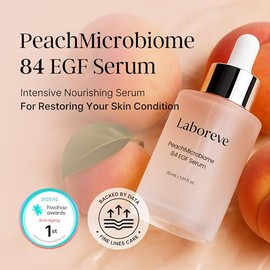 PeachMicrobiome 84 EGF - Suero de melocotón, niacinamida y alantoína para apoyar la barrera de la piel y calmar la piel, adecuado para tipos de piel s