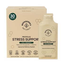 Propolis Stress Support Liposomal by Beekeeper's Naturals, 600mg, Ashwagandha + L-theanine, Anti-Stress Support for More Calm & Relaxation,30ct.