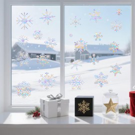 QIFUNEY Birds Window Stickers 31Pcs, Sun Catcher Static Clings, Window Decals for Glass Windows, Bird Window Strike Prevention (Snowflake-56Pcs)