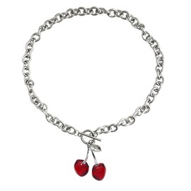 Cherry Charm Necklaces for Women Adjustable Silver Fruits Cherry Pendant Necklaces Cute Cherry Choker Necklace Jewelry (red)