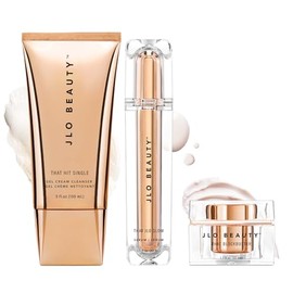 JLO BEAUTY Kit Básico De Cuidado Facial, Set De 3 Piezas Con Limpiador Facial, Sérum Y Crema Hidratante, Rutina Diaria De Cuidado De La Piel Para Mujeres, Incluye Limpiador Facial De 148 Ml, Sérum De