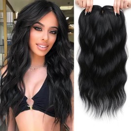 PORSMEER Lace Front Hair Toppers for Thinning Hair Women Natural Looking Long Wavy Curly Synthetic Hair Pieces with Lace Base Clip In Hair Topper Wiglets Middle Part Add Hair Volume (Black)