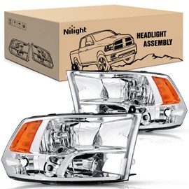 Nilight Headlight Assembly 2009 2010 2011 2012 2013 2014 2015 2016 2017 2018 Ram 1500 2500 3500 Pickup Quad Headlamp Assembly Replacement Chrome Housing Amber Corner Clear Lens,(Only for Quad Models)