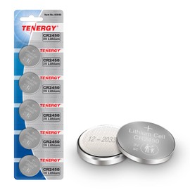 Tenergy CR2450 Battery, 3V Lithium Coin Cell Battery for Car Key Fob, Remote Controllers, Garage Door Openers, Calculators, Thermometers and More, 5 Count