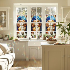 Decorative Cavalier King Charles Spaniel Stained Glass Window Film, Dog Stained Glass Window Film for Bathroom Door Heat Anti UV